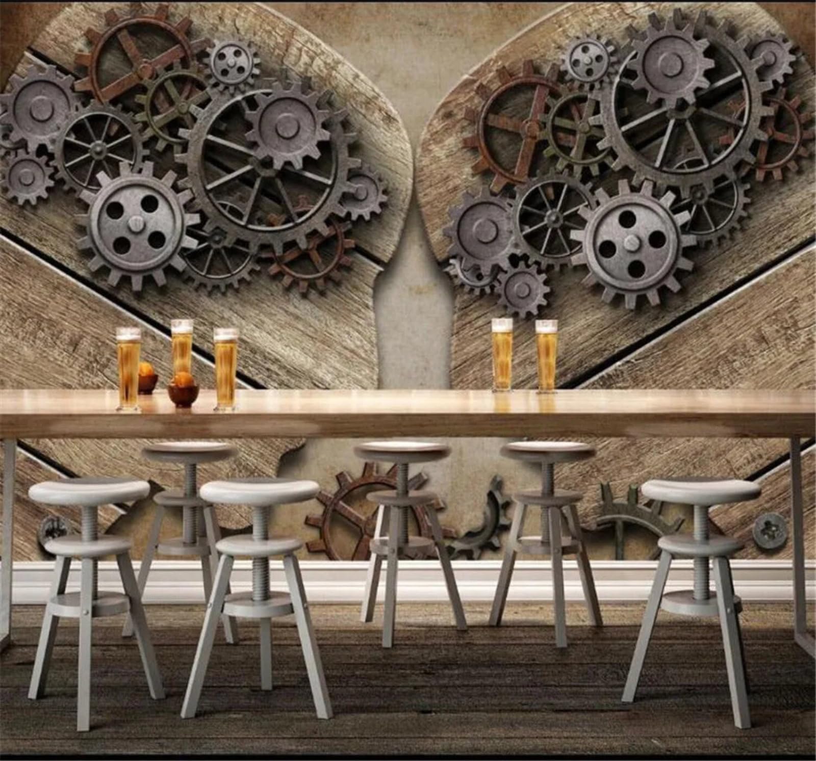 Tzxztt Vintage Industrial Gears Unique Wood Grain Modern 3D Wallpaper Premium Textured Silk Neutral Tones Material Ideal for Living Room Bedroom-150cm×105cm