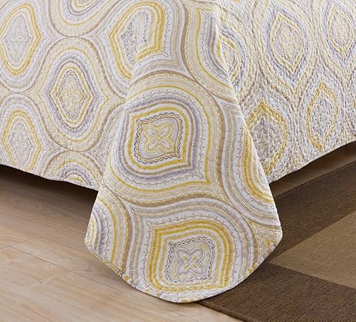 Miniatura 4 de Juego de colcha de retazos de algodón de 3 piezas, tamaño King, para todas las estaciones, color dorado