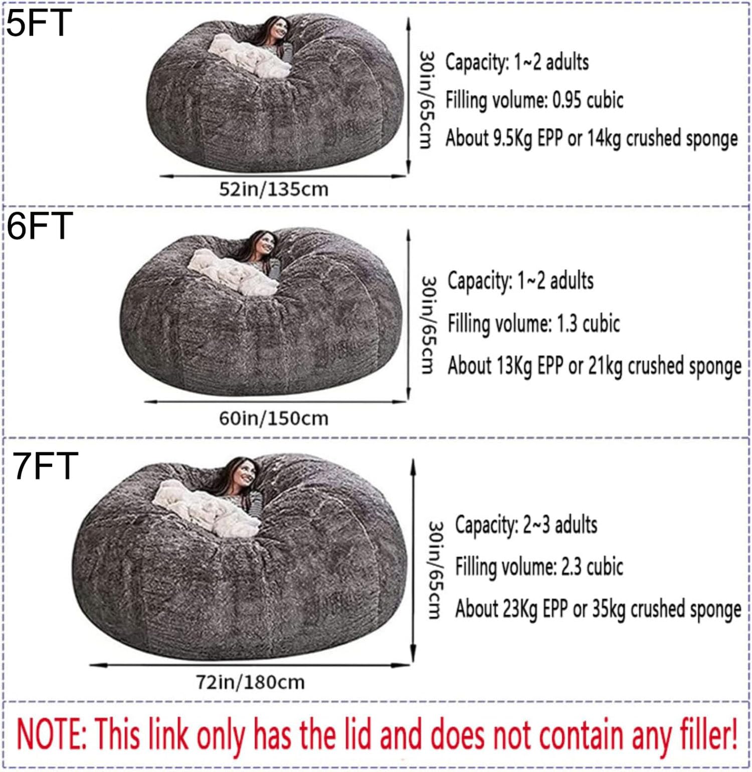 Divano a sacco gigante in pelliccia, poltrona per soggiorno, imbottita in memory foam, per adulti e coppie (solo rivestimento, senza imbottitura)