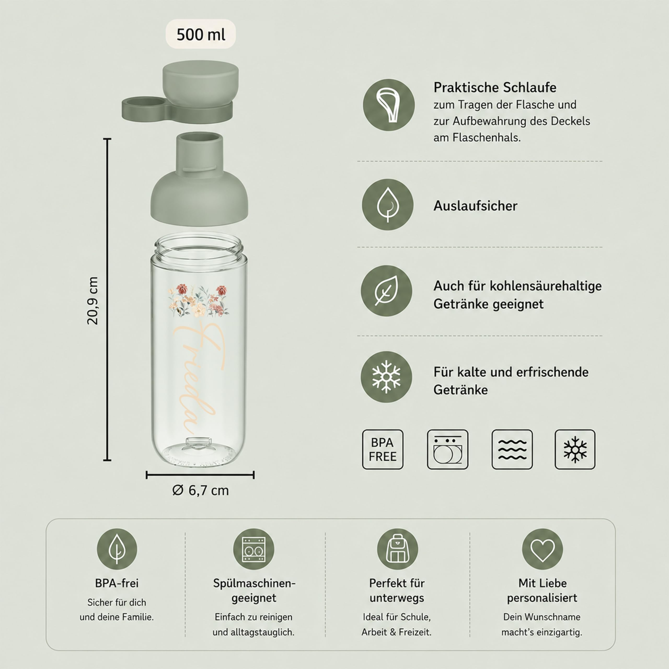 Mepal Personalisierte Brotdose Trinkflasche | Blumenwiese Blumen Design