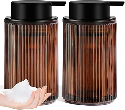 Miniatura 9 de Dispensador de jabón espumoso negro mate, dispensador de jabón de manos de espuma de vidrio acanalado para baño, botella de espuma recargable de 11