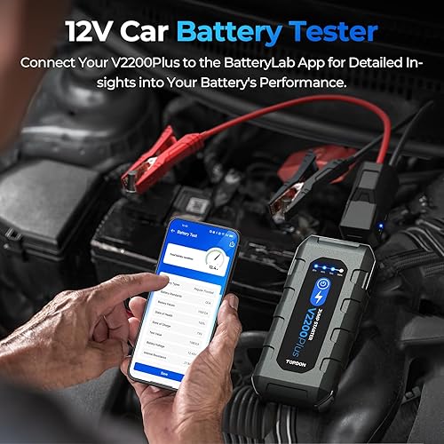 Miniatura 2 de Arrancador de batería de coche y probador de batería TOPDON 2 en 1 2200A Peak Jump Starter para motores diésel de hasta 8L Gas6L 12V Booster