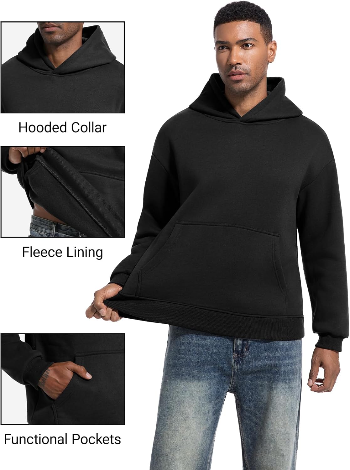 Eisctnd Men's Cotton Fleece Hoodie Pullover Long Sleeve Casual Fashion Hooded Sweatshirt with Kanga Pocket - Image 4