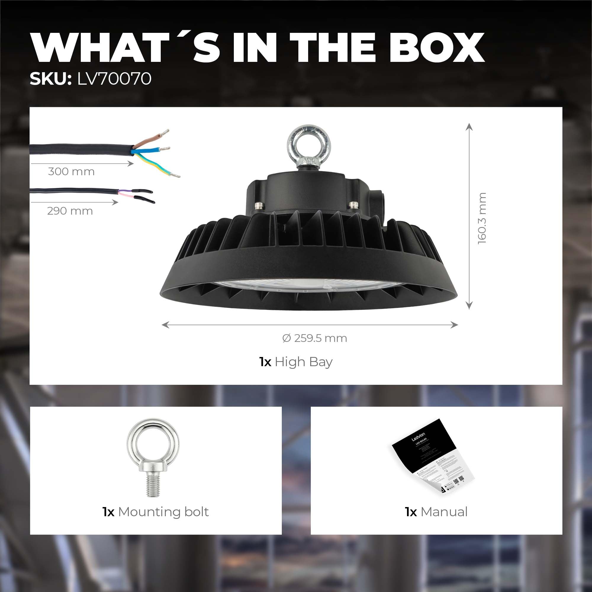Ledvion - LED High Bay 150W ściemniana, Power Switch, 6500K, 185lm/W, IP65