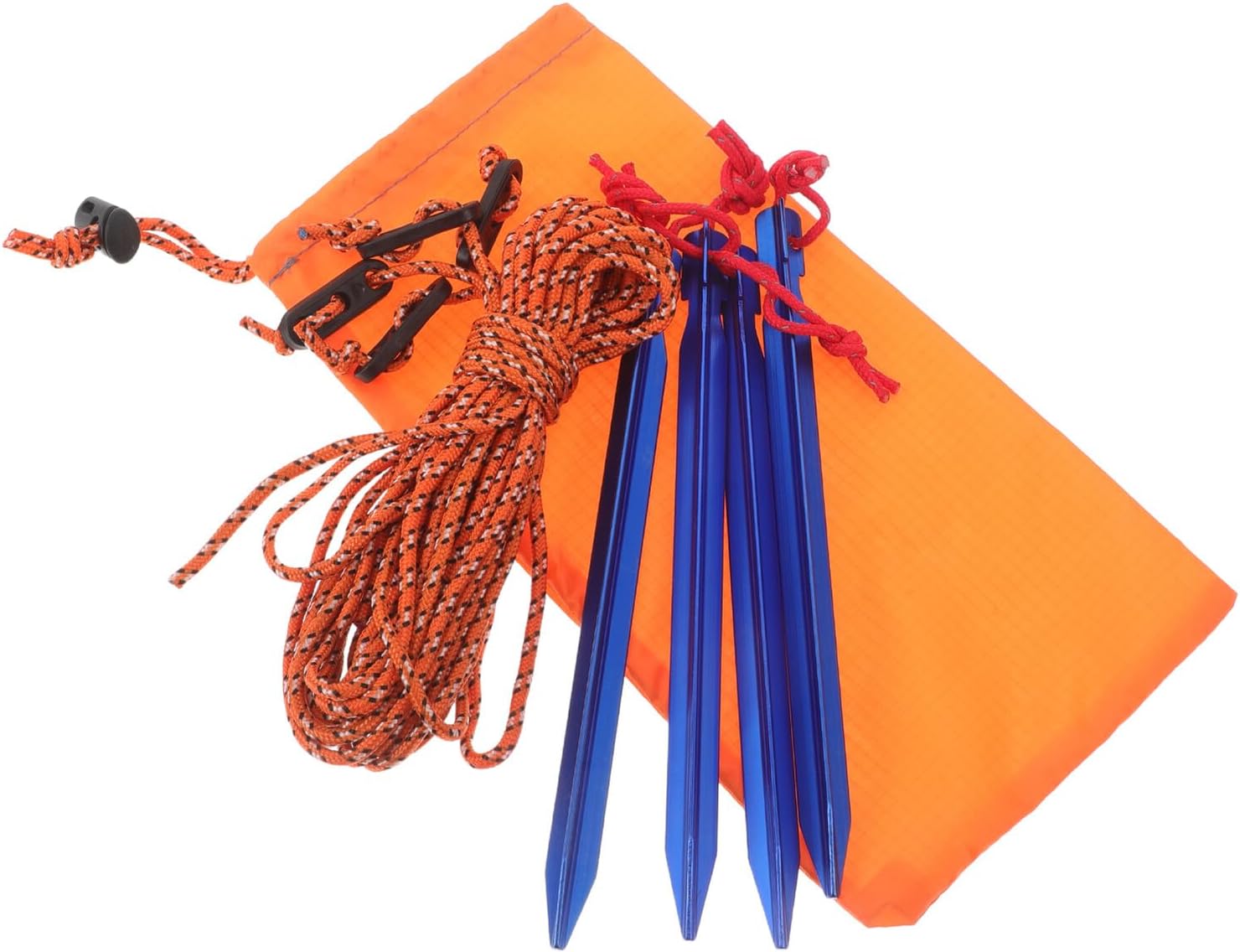 HANABASS Tent Stakes Bundle with Aluminum Anchors and Reflective Guy Ropes, 4 Blue Triangular Pegs with Rope and Storage Bag for Outdoor Camping Tent Accessories and Windproof Shelter