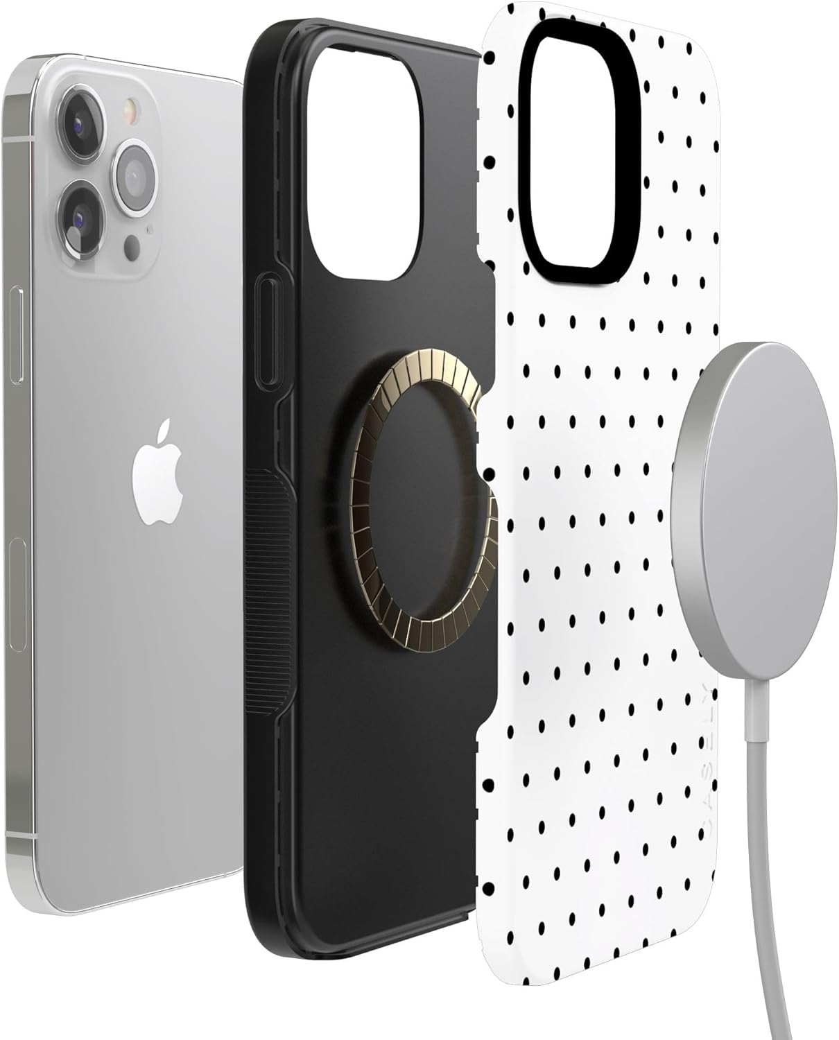 Casely iPhone 13 Pro Case | On the Dot | White Polka Dot | Bold Protective Design | Compatible with MagSafe