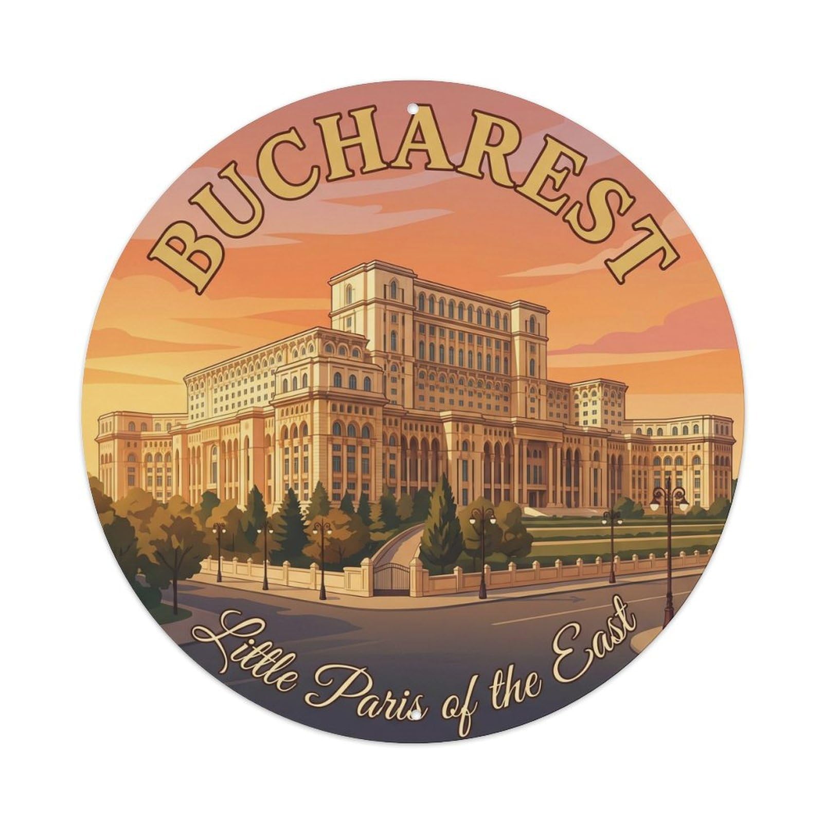 Vintage Travel Bucharest Parliament Landmark 1 Metal Tin Sign