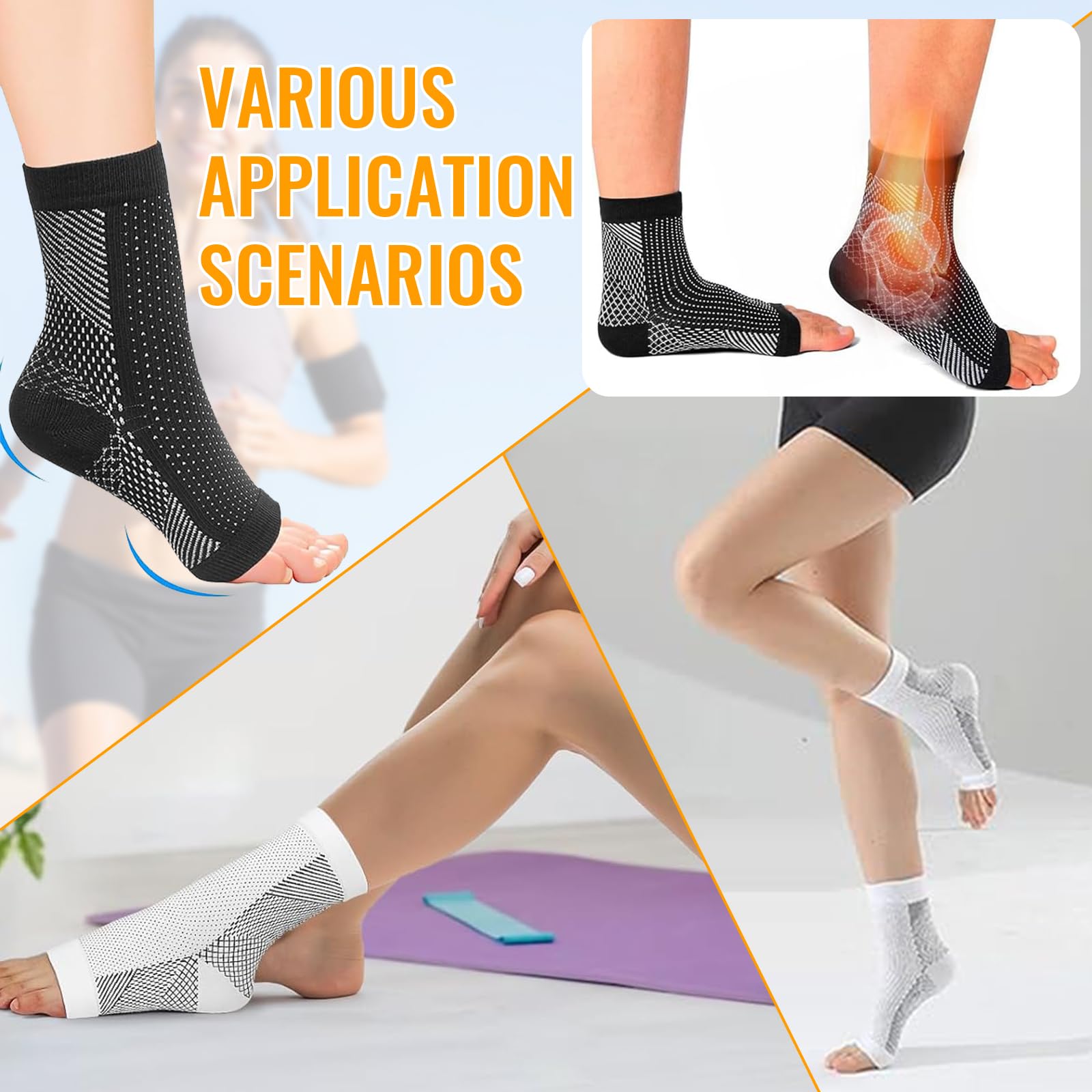 WiDream 2 Piezas Calcetines Compresivos, Sport Calcetines Fascitis Plantar, Calcetines de Compresión, para Mujer y Hombre Aliviar El Dolor De Pies(L-XL)