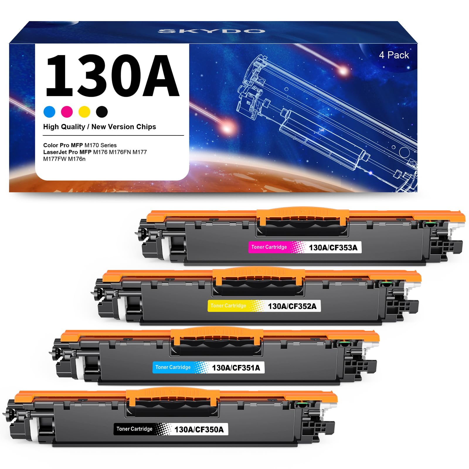 Toner 130A Compatible avec Les Cartouches HP CF350A CF351A CF352A CF353A pour Toner HP Color LaserJet Pro MFP M176n M177fw M176 M177 (Noir Magenta Jaune Cyan, 4-Pack)