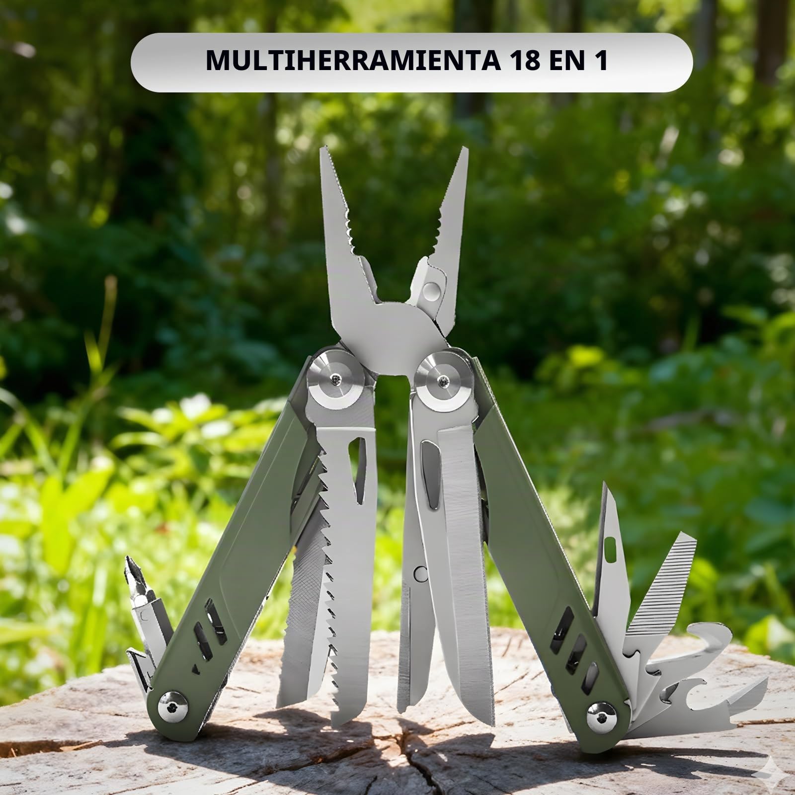 Multitarea 18 en 1 con cuchillo: herramienta multifuncional de acero inoxidable para uso diario (EDC)
