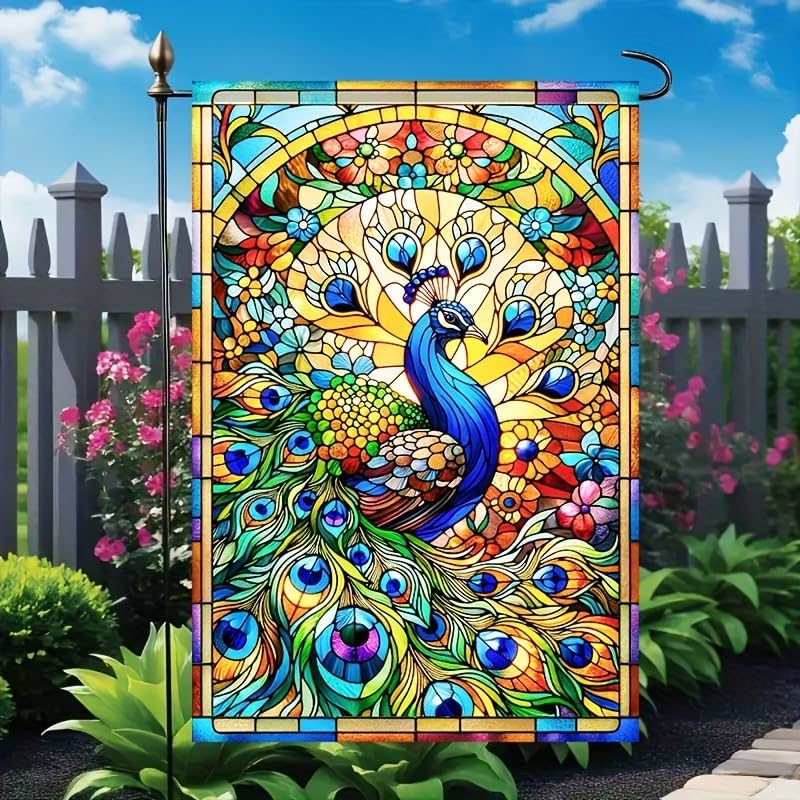 Peacock Garden Flag Stained Glass Style Spring Summer Garden Flag 12x18 Inch Double Sided Flags Floral Outdoor Yard Lawn Patio House Decorative Banner - Image 7
