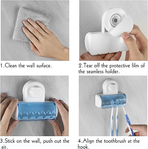 Miniatura 4 de 2 soportes autoadhesivos para cepillos de dientes con cubierta para baño, organizador de cepillos de dientes montado en la pared de 5 ranuras para