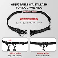 Vista 4 de Correa de perro manos libres para 2 perros con cinturón y bolsa grande, correa de cintura para pasear perros, correr y senderismo, correas dobles