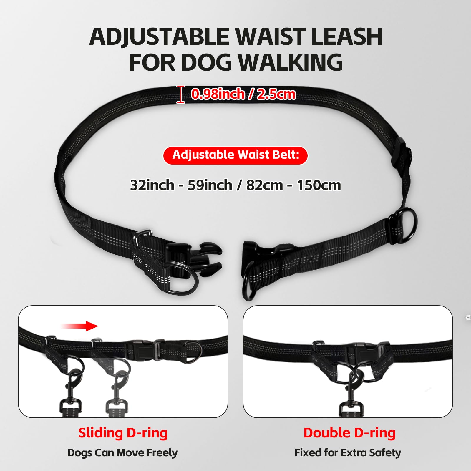 TAIMUTTAL Hands Free Dog Lead for 2 Dogs with Waist Belt & Large Pouch, Waist Dog Lead for Running Walking, Hiking & Jogging - Image 4