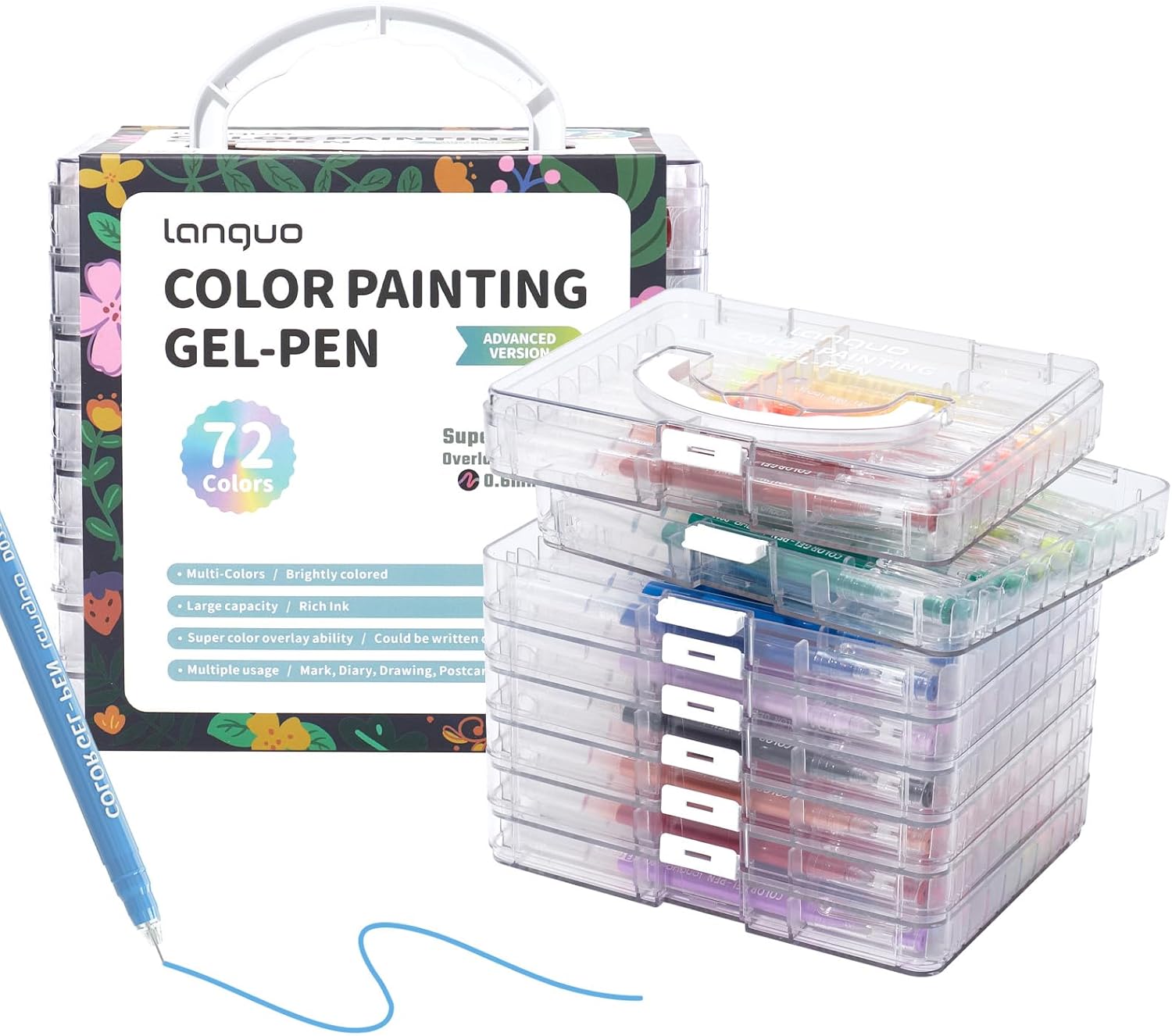 72 Colors Gel Pens for Coloring - Smooth Vibrant Colors 0.6mm Fine Point Gel Ink Pens Colored Set for Adults Artists Drawing Journaling Sketching Art Supplies