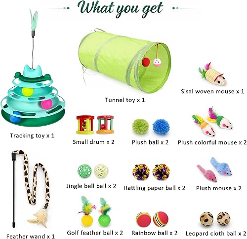 Miniatura 2 de Pista de bolas para gatos, juguete de pelota para gatos de 3 niveles con 3 bolas y plumas desmontables, juguete interactivo para gatos para gatito