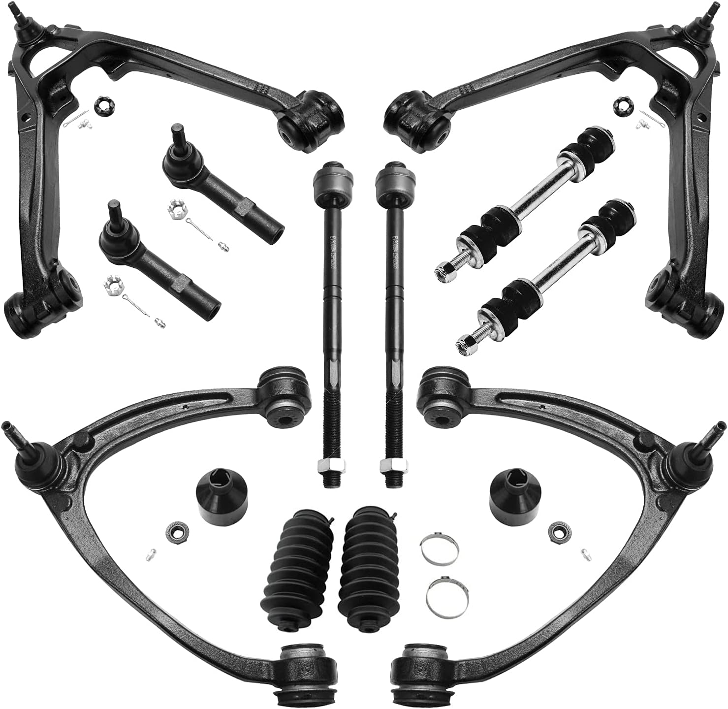 Detroit Axle - Front Upper Lower Control Arms + Tie Rods + Sway Bars Replacement for Cadillac Chevy GMC Models - 12pc set