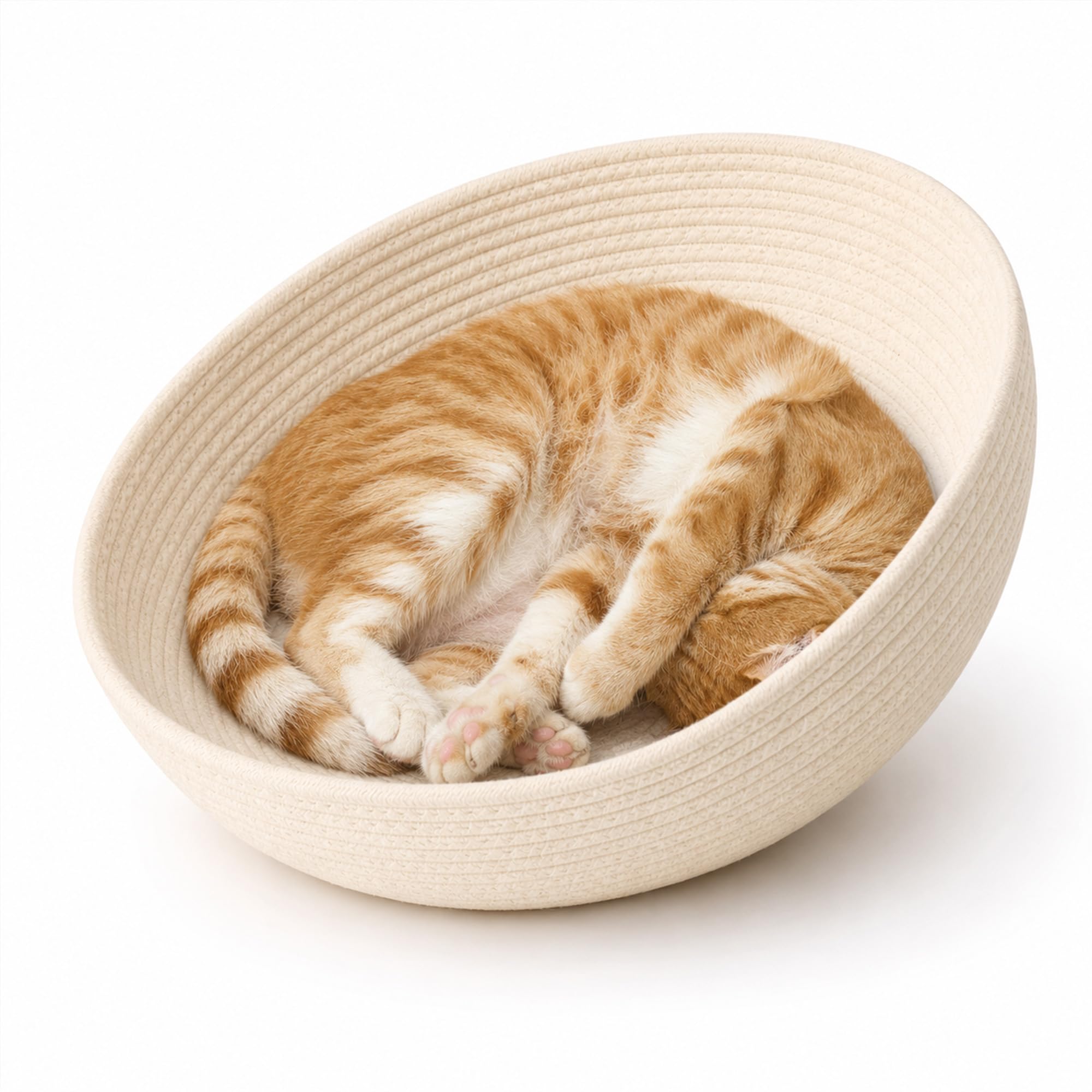 BonHautier 15.7 in Off White Cotton Rope Cat Bed Mat & Capsule Bed Liner