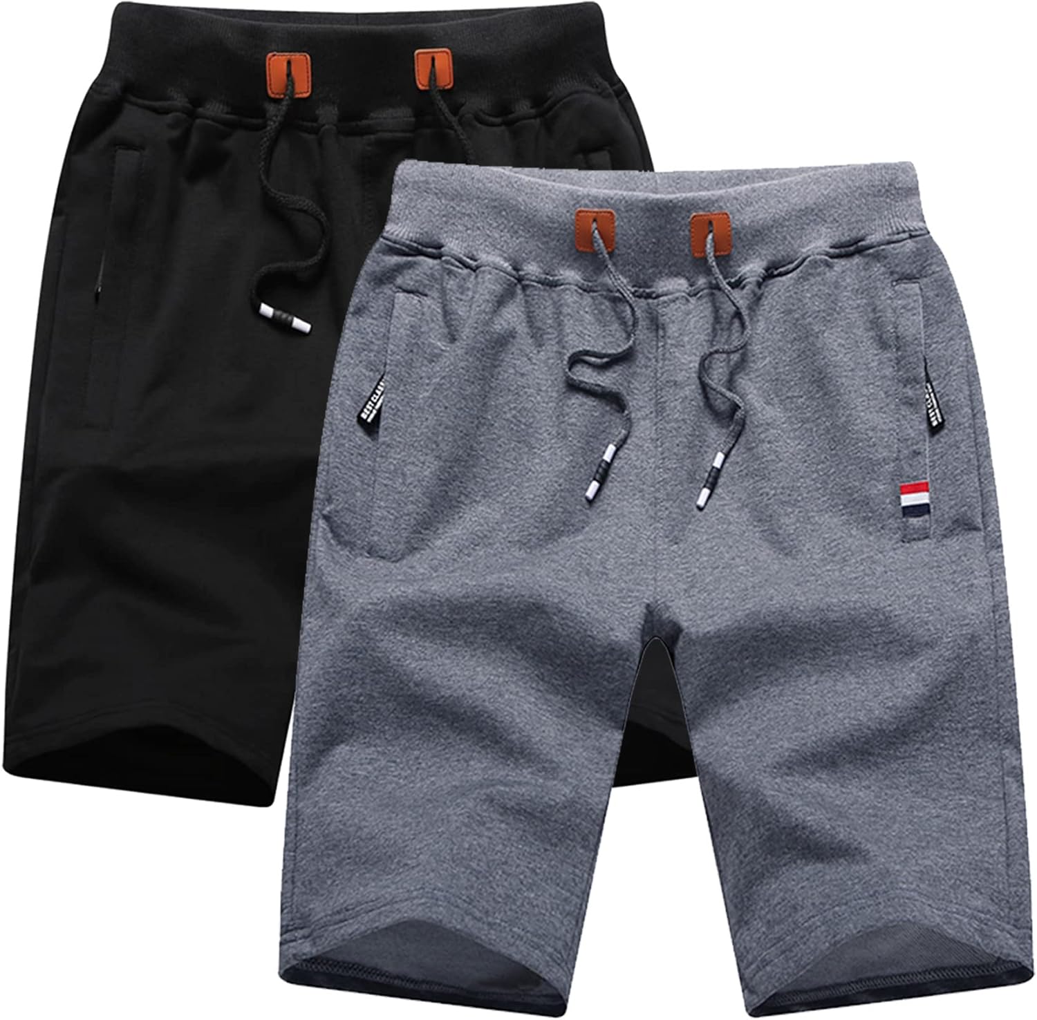 Big Boy’s Casual Shorts Summer Cotton Classic Fit Elastic Waist Shorts with Zipper Pockets