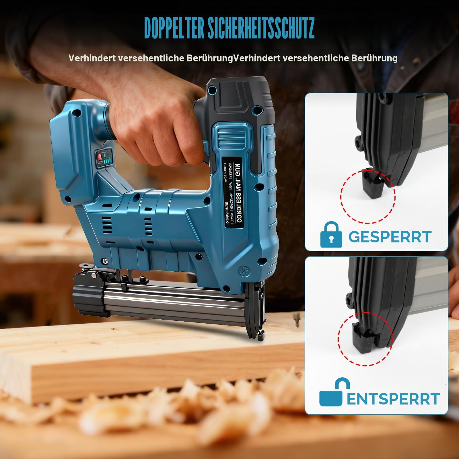 Brad Kabellose Nagelpistole, kompatibel mit Makita 18 V Akku, verbesserte 2-in-1 elektrische Nagelpistole/Tackerpistole für Holzbearbeitung, mit 1000 Nägeln und 1000 Klammern