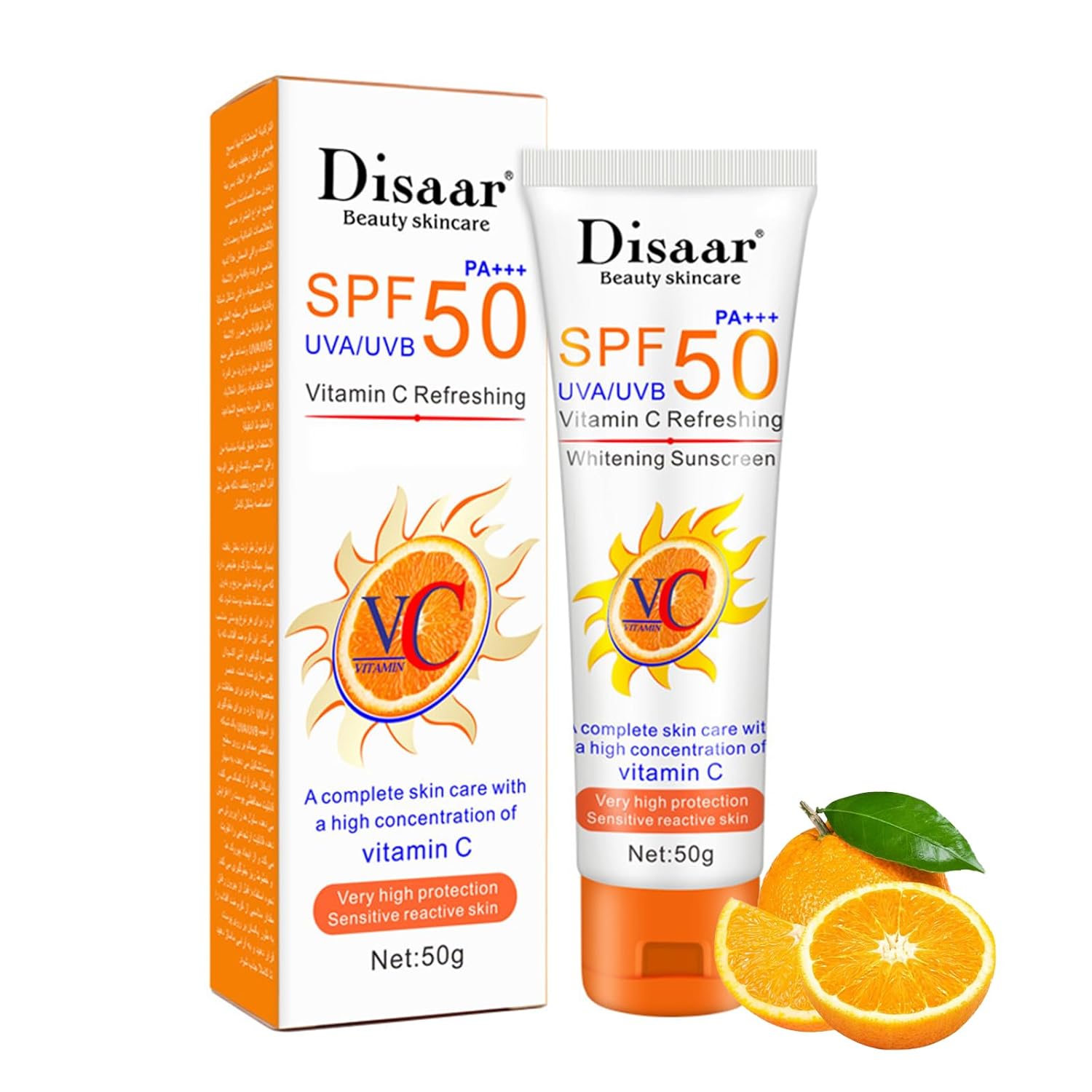 Vitamin C 50 SPF Sunscreen, Face Sunscreen SPF 50, Non-Greasy Facial Sunscreen SPF 50, Moisturizing Refreshing Face Sun Cream Waterproof, Antioxidation Suncream For Women, Travel Size