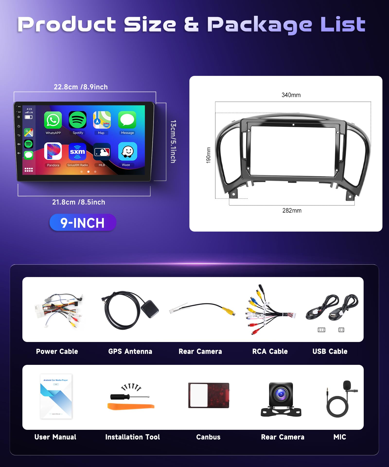 4G 64G VECHTEL 9" Radio para Coche con Bluetooth para Nissan Juke J15 2010-2019/ YF15 Infiniti ESQ 2011-2017 Carplay Android Auto DSP EQ,WiFi GPS,Radio RDS/FM 2 DIN con cámara de visión Trasera AHD