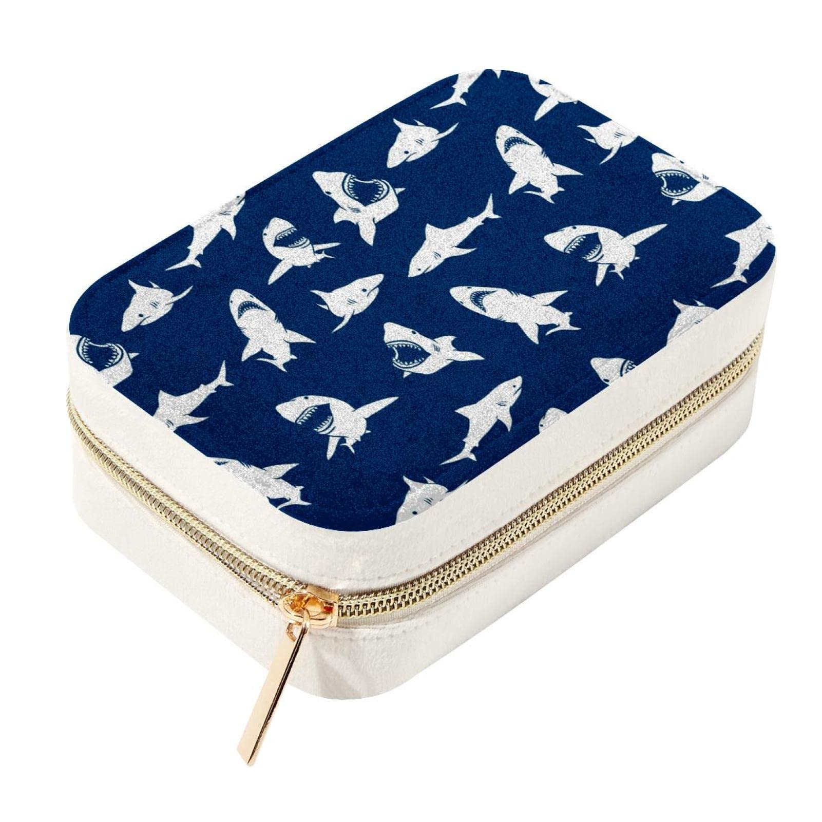 Boîte à bijoux de voyage portable velours rangement bagues poissons requins