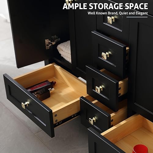 Miniatura 38 de eclife Tocadores de baño de 30 pulgadas con lavabo, moderno gabinete de almacenamiento de baño de madera gruesa con fregadero empotrado, drenaje