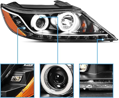 Miniatura 10 de AmeriLite Para 2011-2013 Kia SorentoChrome Proyector Faros LED Ultra Brillante Halo Set - Lado del pasajero y del conductor