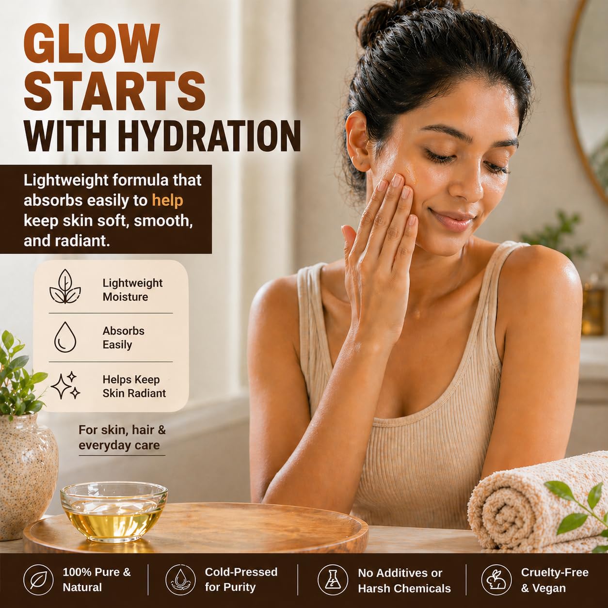 INFINA ESSENTIALS Pure Castor Oil for Hair Growth, Scalp, Skin, Face & Eyelashes - 100% Pure Hexane Free Cold Pressed Castor Oil Glass Bottle - Nourish & Moisturize Hair & Skin - 16 fl oz