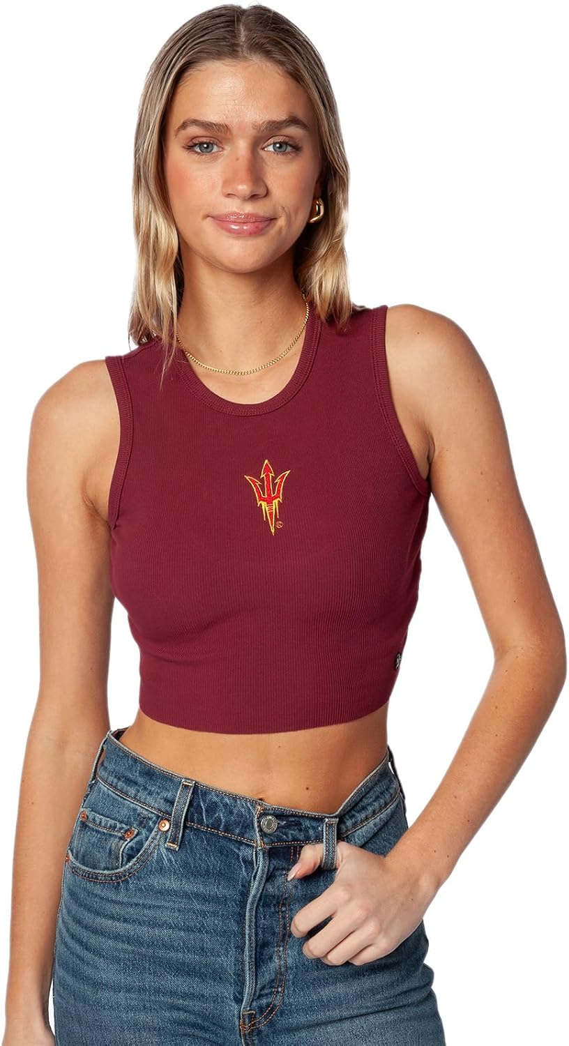 HYPE AND VICE Cut-Off Tank Top for Women – University-Themed Fitted Cropped Tank, College Tops for Game Day & Tailgate