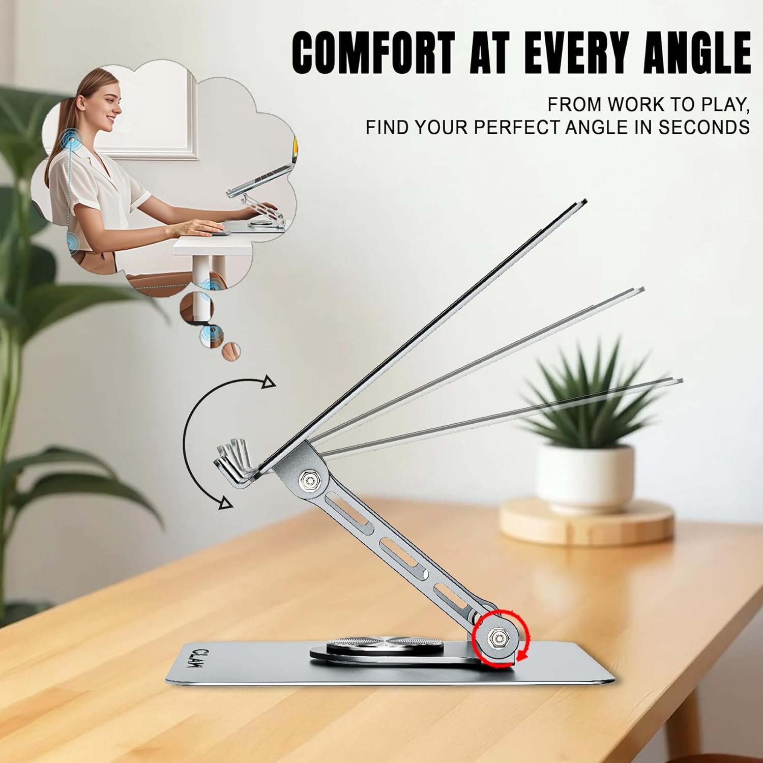 CLAW Lift Pro X11 Laptop Stand with 360° Rotating Base, Multi-Angle Adjustment, Heavy-Duty Steel Frame, Anti-Slip Silicone Pads, Foldable Design, Supports Up to 17-Inch Laptops & 8KG Load – Black 22 71ipTu3IEpL. SL1500