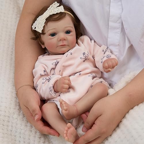 Miniatura 2 de MYREBABY Bebé recién nacido realista y lindo de 17 pulgadas que abrió los ojos con ojos brillantes, cabello castaño llamado Claire, muñecas