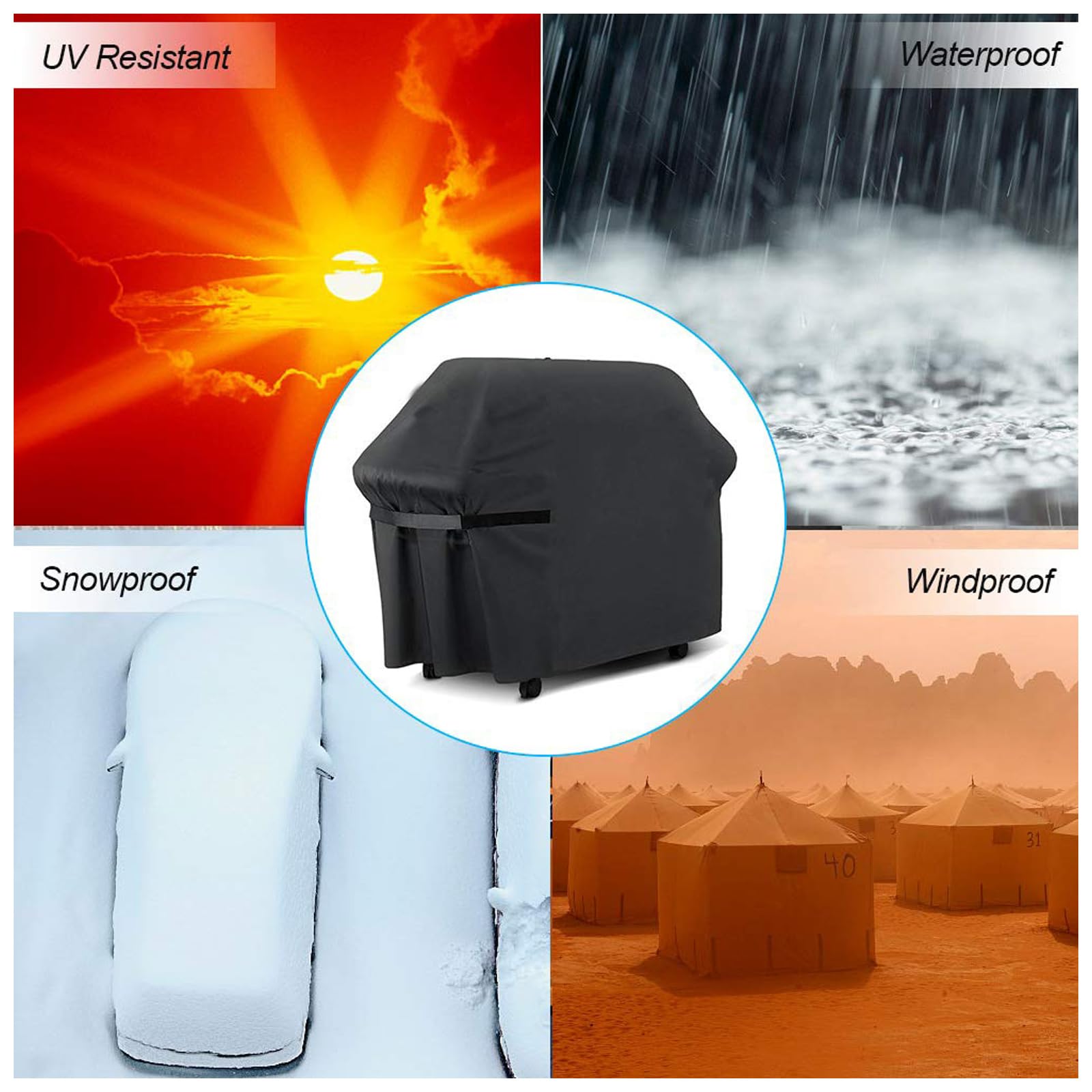Copertura impermeabile per griglia 420D bue regolabile per barbecue, protezione resistente alle intemperie per uso esterno (dimensioni: 19 x 71 x 117 cm, colore: nero)