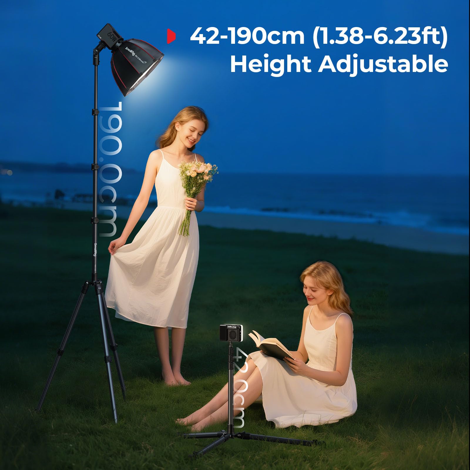 SMALLRIG 74,8"/190cm Lichtstativ, Max. Belastung 4kg, Kompaktes Stativ für Taschenlampen, Ringlicht, LED/RGBVideoleuchten, COB Licht, Faltbares und Verstellbares Beleuchtungsstativ - 5475