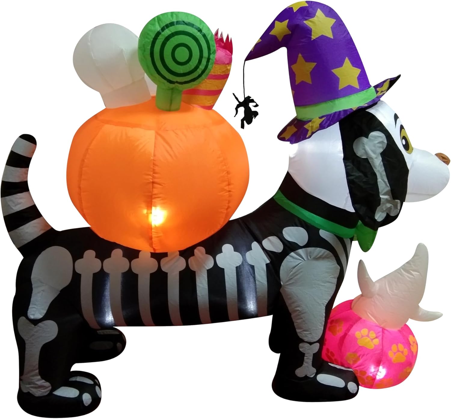 2025 CozyBox 5FT Halloween Inflatable Outdoor Decoration Built-in LED- Self-Inflating, Cute Skeleton Dog Weather-Resistant Yard Blow Up for Events, Halloween Party, Lawn, Porch