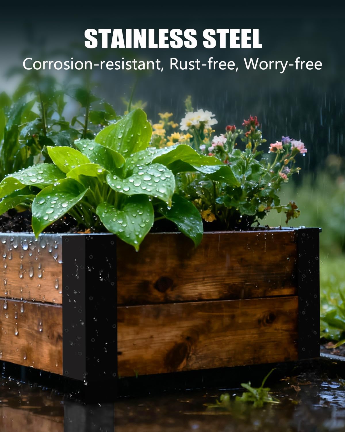 Stainless Steel Raised Garden Bed Corner Brackets 4 PCS, Rustproof & Corrosion Resistance Garden Bed Supports for 20"-24" Beds, Rust Resistant Connectors for Vegetable Planter Garden, 11" x 3" x 3"