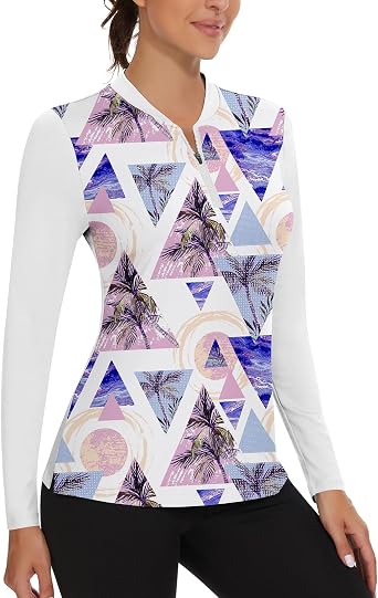 Soneven Womens Long Sleeve Golf Shirts Moisture Wicking V Neck Golf Polo Shirts Collarless Tennis Shirts