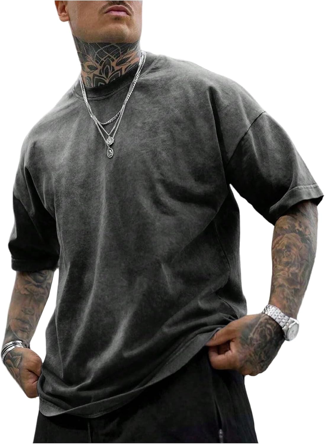 GORGLITTER Men's Oversized Tshirts Short Sleeve Vintage Washed Loose Tees Streetwear