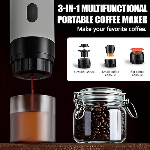 Miniatura 5 de Cafetera portátil para viajes, campamento, cafetera de café expreso autocalentable con USB-C, compatible con café molido y cápsulas NS, máquina de
