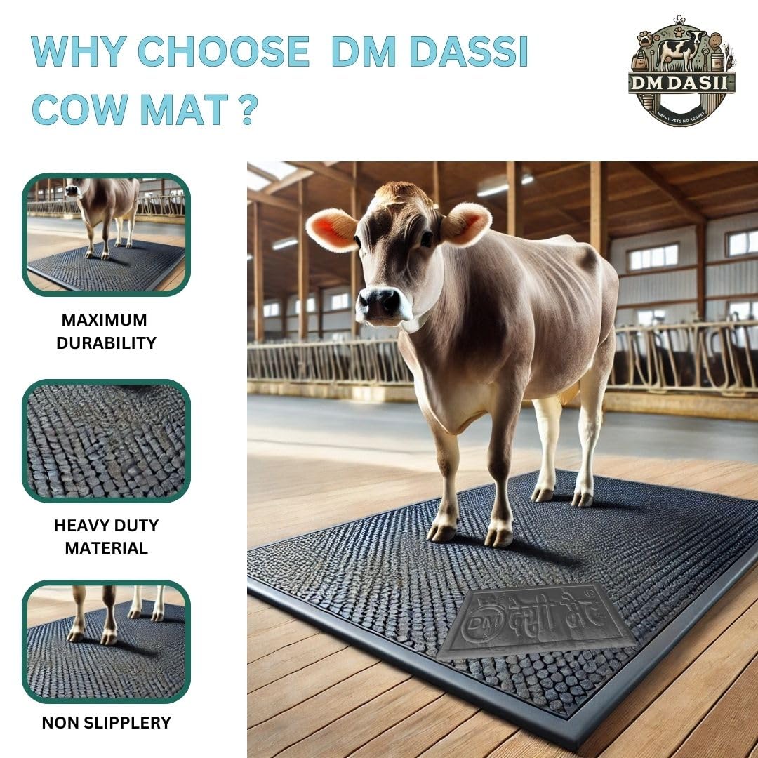 DM DASII Premium EVA Cow Mat | 8x5 ft | 25mm Thick | Durable, Shock-Absorbent & Waterproof | Anti-Slip & Easy to Clean | Ideal for Cows, Buffaloes & Dairy Farms(Deluxe, Black) 1