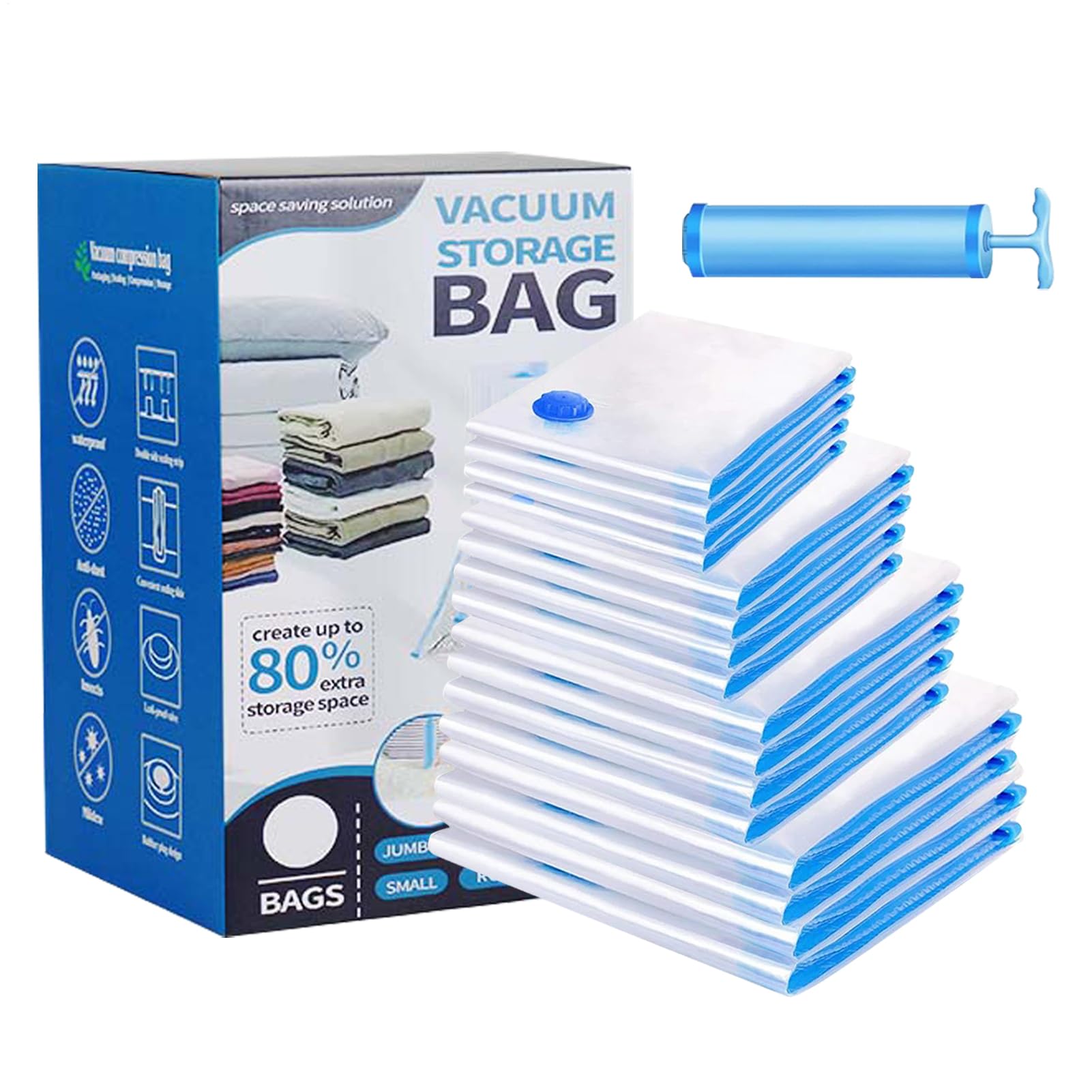 Bolsas de vacío para ropa nórdica - 20X de compresión, bolsas de vacío | para viaje con bomba manual | bolsas de mudanza, compresión, cierre hermético, organizador para ropa