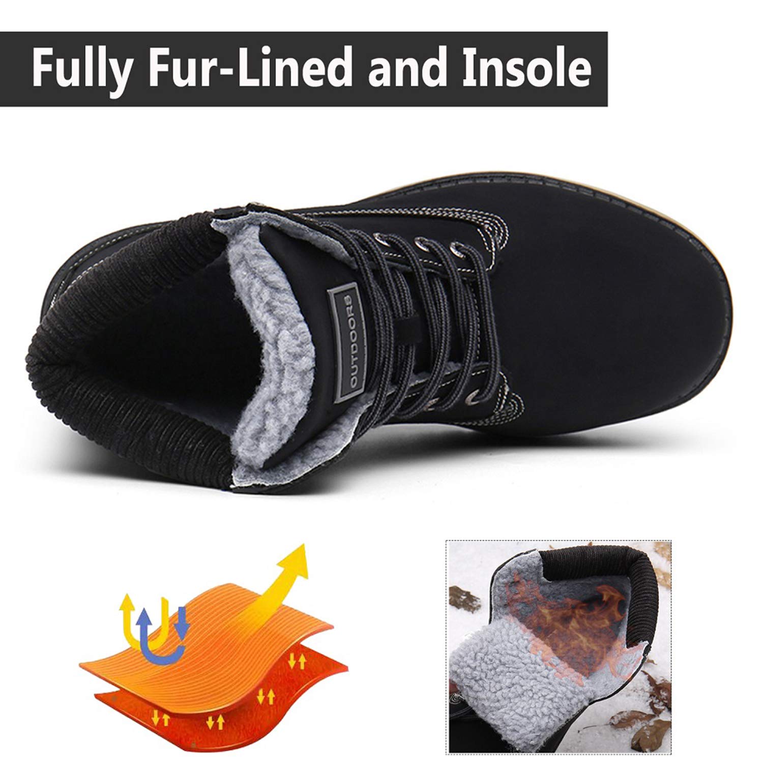 Stivali Uomo Donna Inverno Scarpe da Neve Caldi Snow Boots Impermeabili Stivaletti Pelliccia Stringate Outdoor