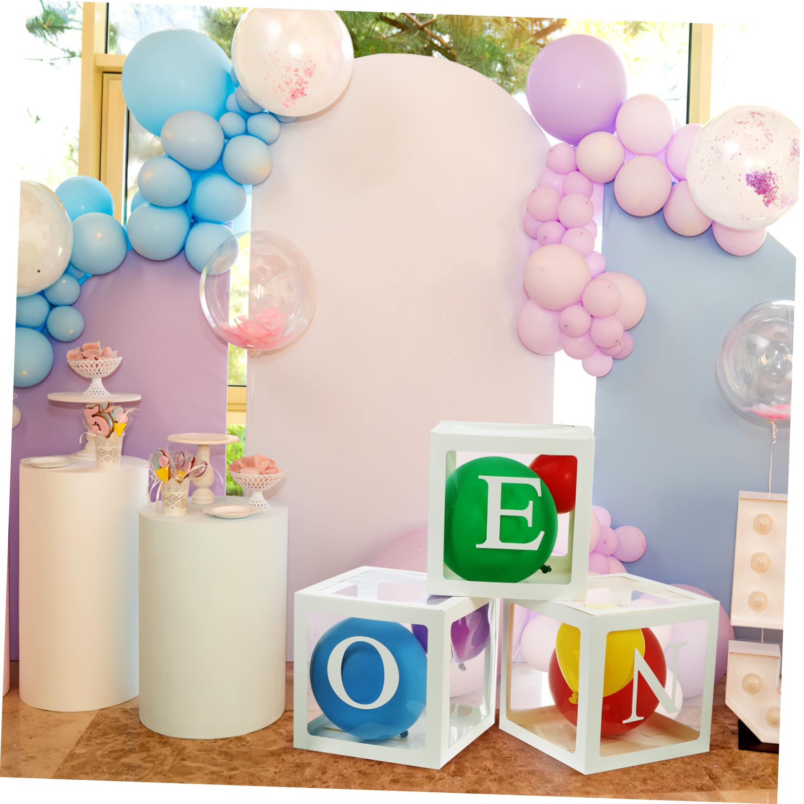 Cajas de Globos para Cumpleaños Infantil, 1 Juego, Blanco