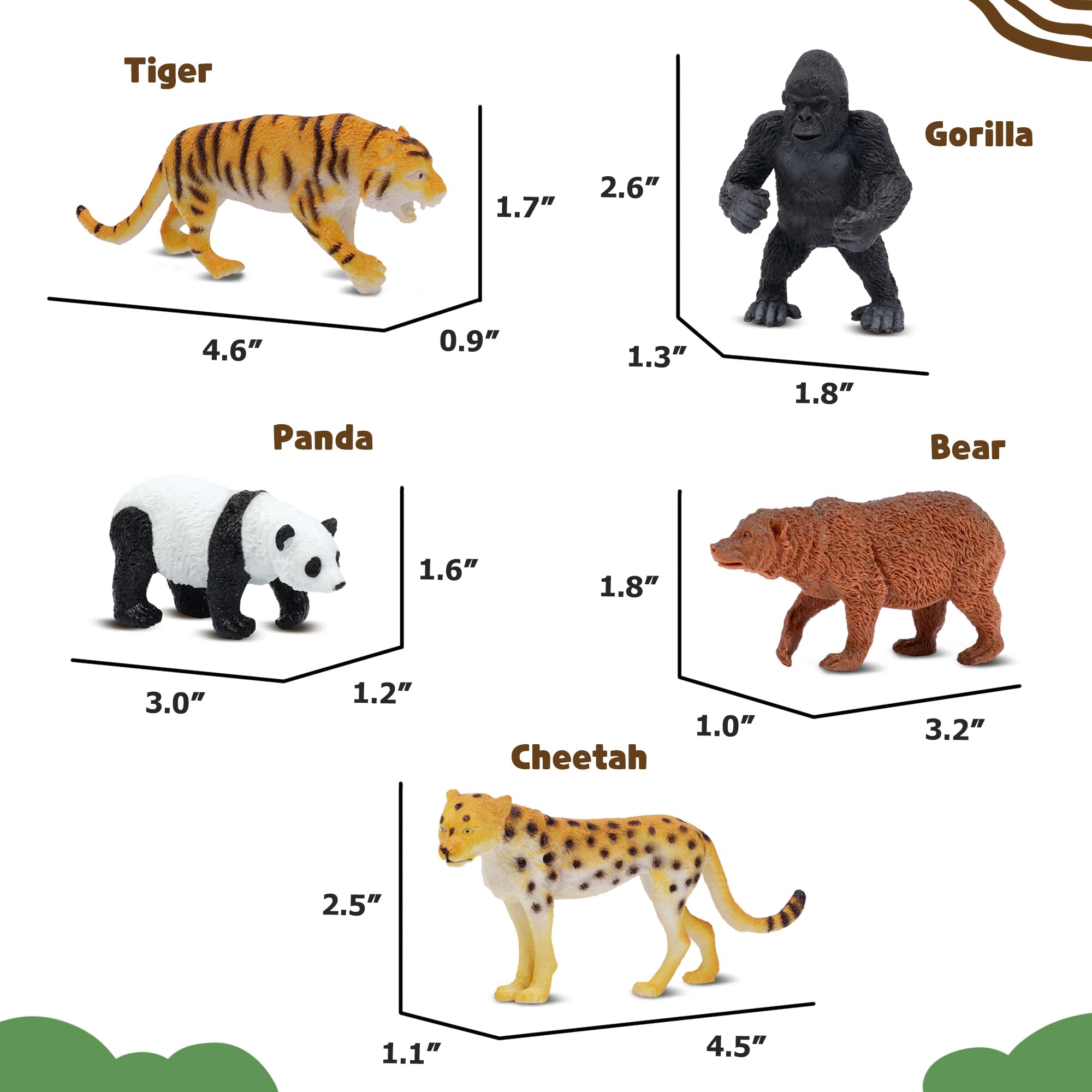 Safari - Juego de cifras de animales para niños, 10 piezas realistas, colección de animales del zoológico salvaje con elefante, león, tigre, jirafa, juguetes educativos para niños pequeños y