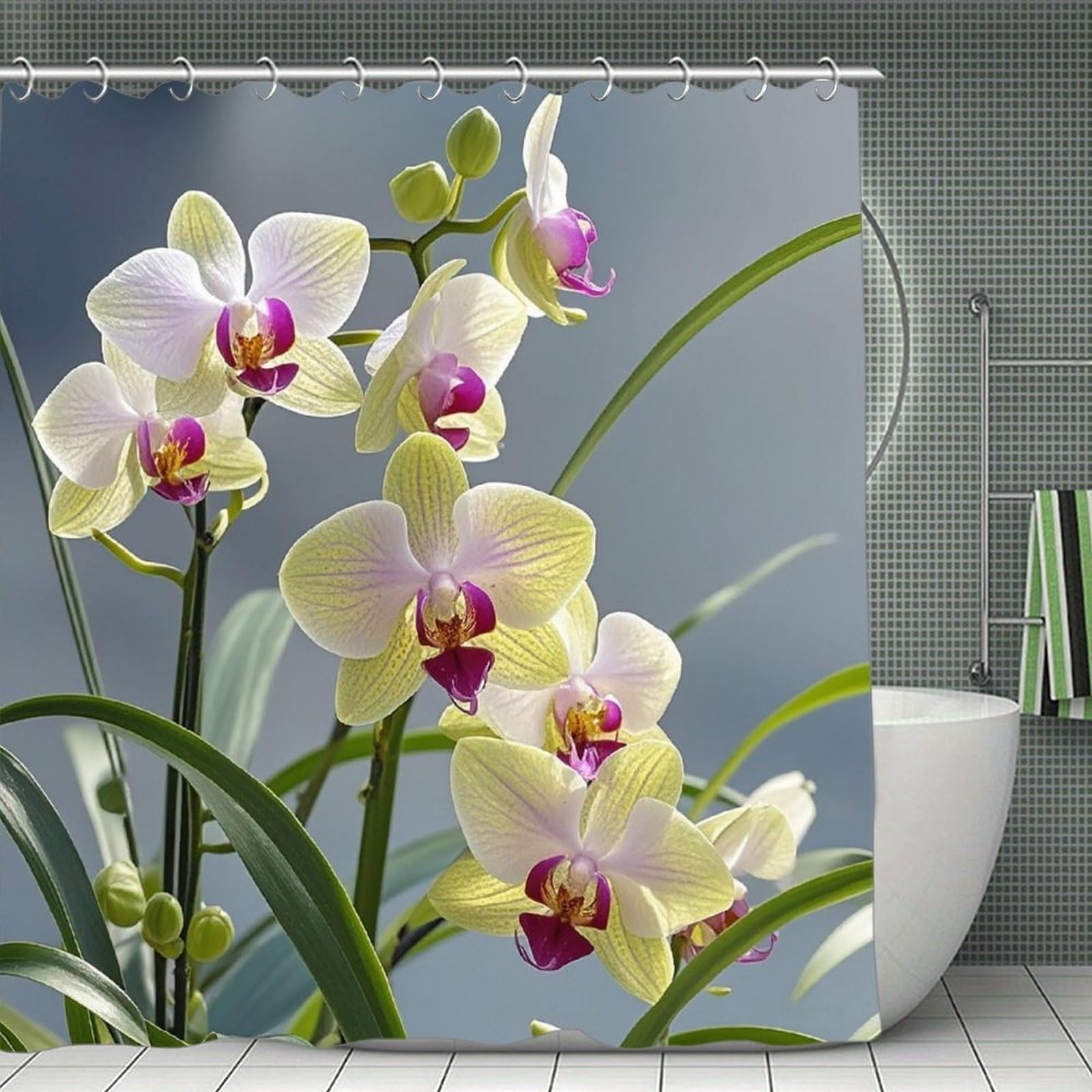 VstaDank Colorful Orchids Flower Shower Curtain Light-Weight Blackout Bathroom Curtain Washable Shower Liner 71x71 Inch Bath Curtain with Metal Holes Bathtub Bath Room