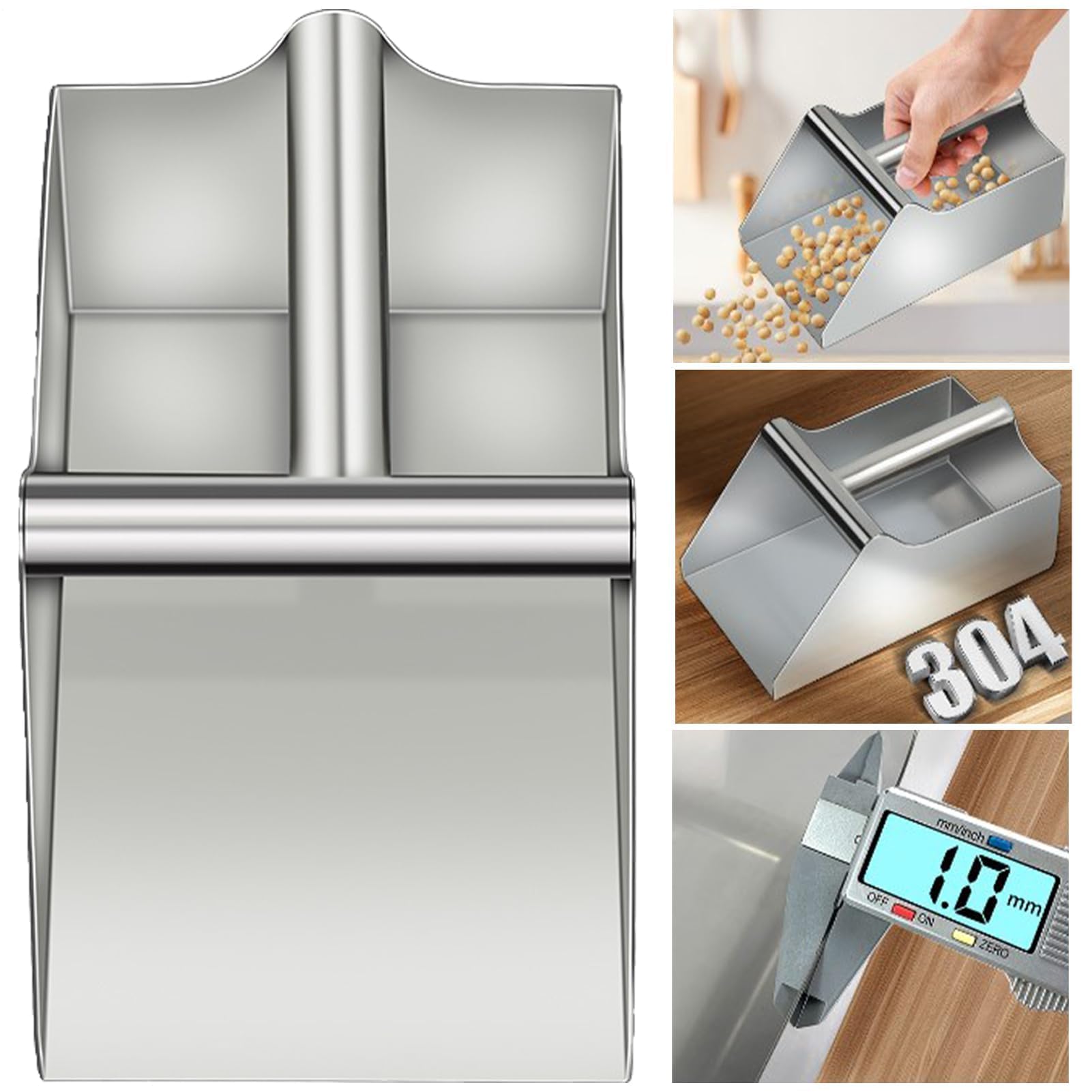 Cuchara de acero inoxidable para alimentos, espátula de metal 304 con mango ergonómico para frijoles, harina, granos, café | Cuchara de cocina y bar