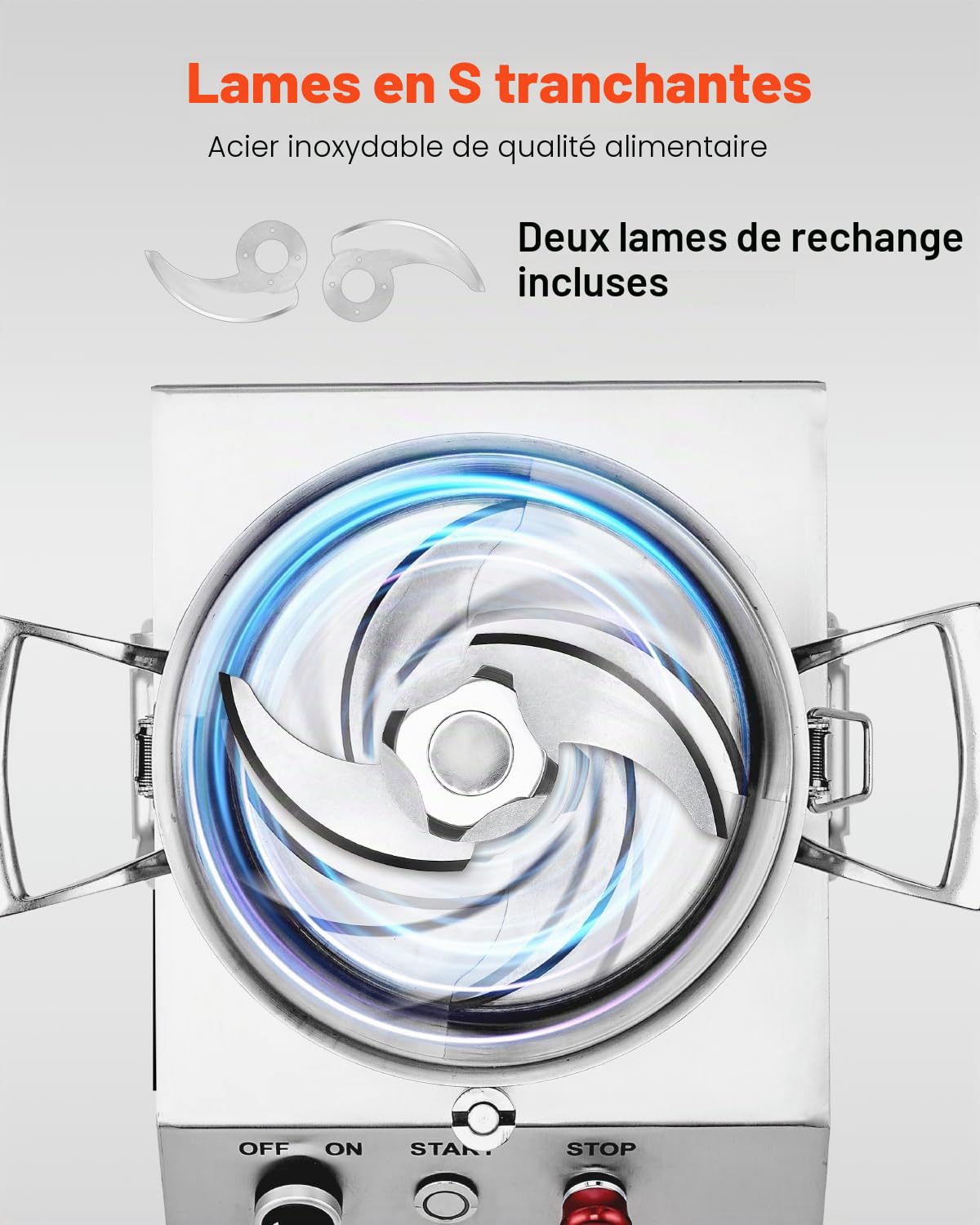 VEVOR Robot Culinaire et Hachoir à Légumes 4 L, Robot Multifonction en Acier Inoxydable de Qualité Alimentaire, avec 2 Lames Supplémentaires en S, pour Hacher Rapidement Fruits, Restaurant, Maison