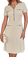 GRACE KARIN Women Dresses V Neck Short Sleeve Color Block A Line Formal Work Dresses with Pockets