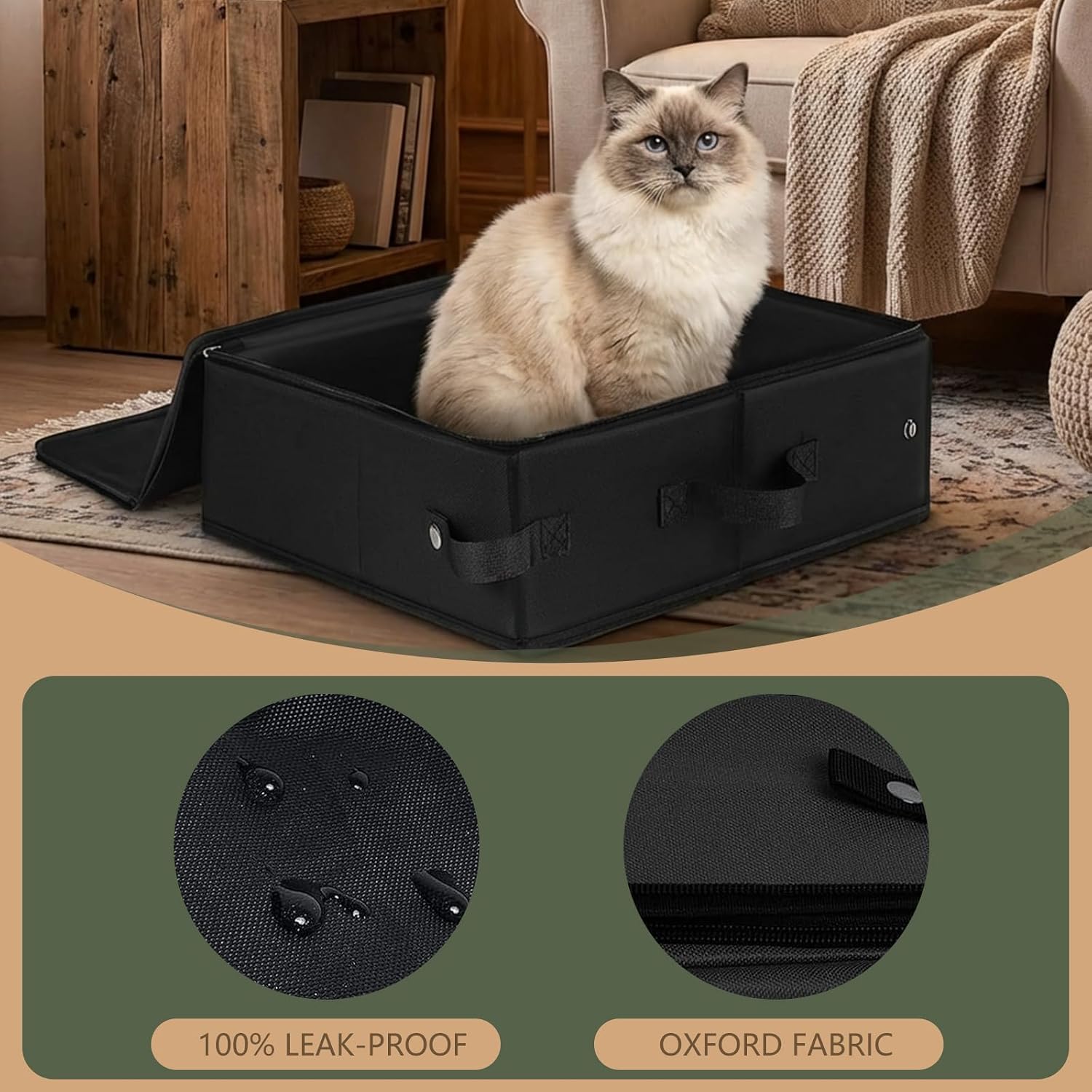 2 Pack Portable Travel Litter Box for Cats, Collapsible Travel Cat Litter Box with Zipped Lid, Waterproof Leak-Proof Small Cat Litter Box for Cats Outdoor Used in Car, Hotels, Camping